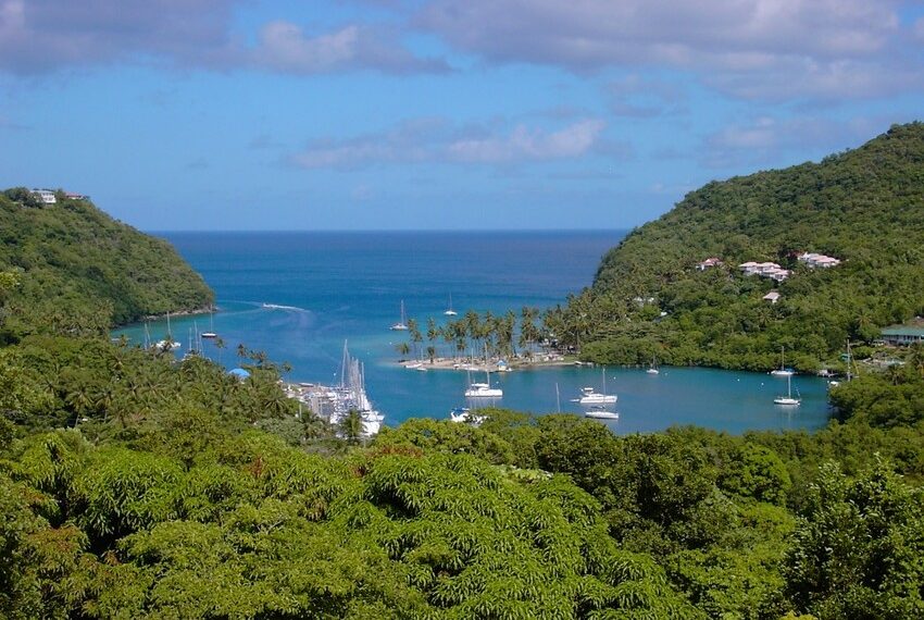 5 Marigot Bay Overview. Mango Beach Inn on the extreme right